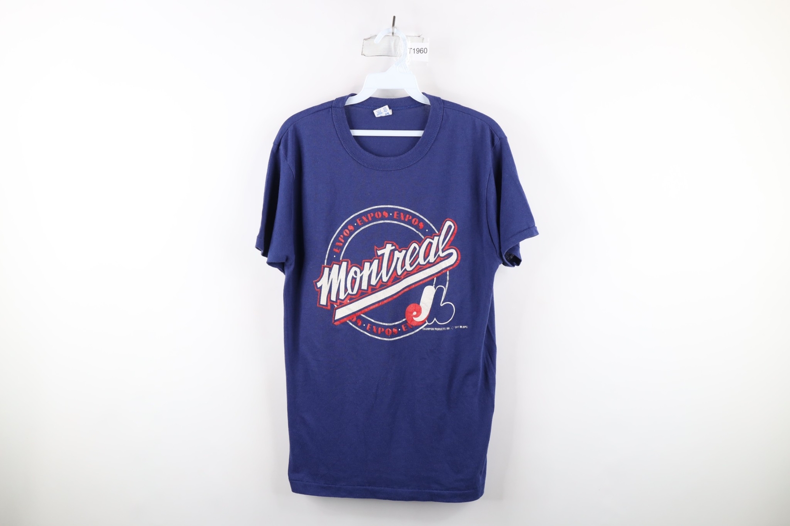 Vtg 80s Champion Mens Large Faded Spell Out Montreal Expos Baseball T-Shirt USA