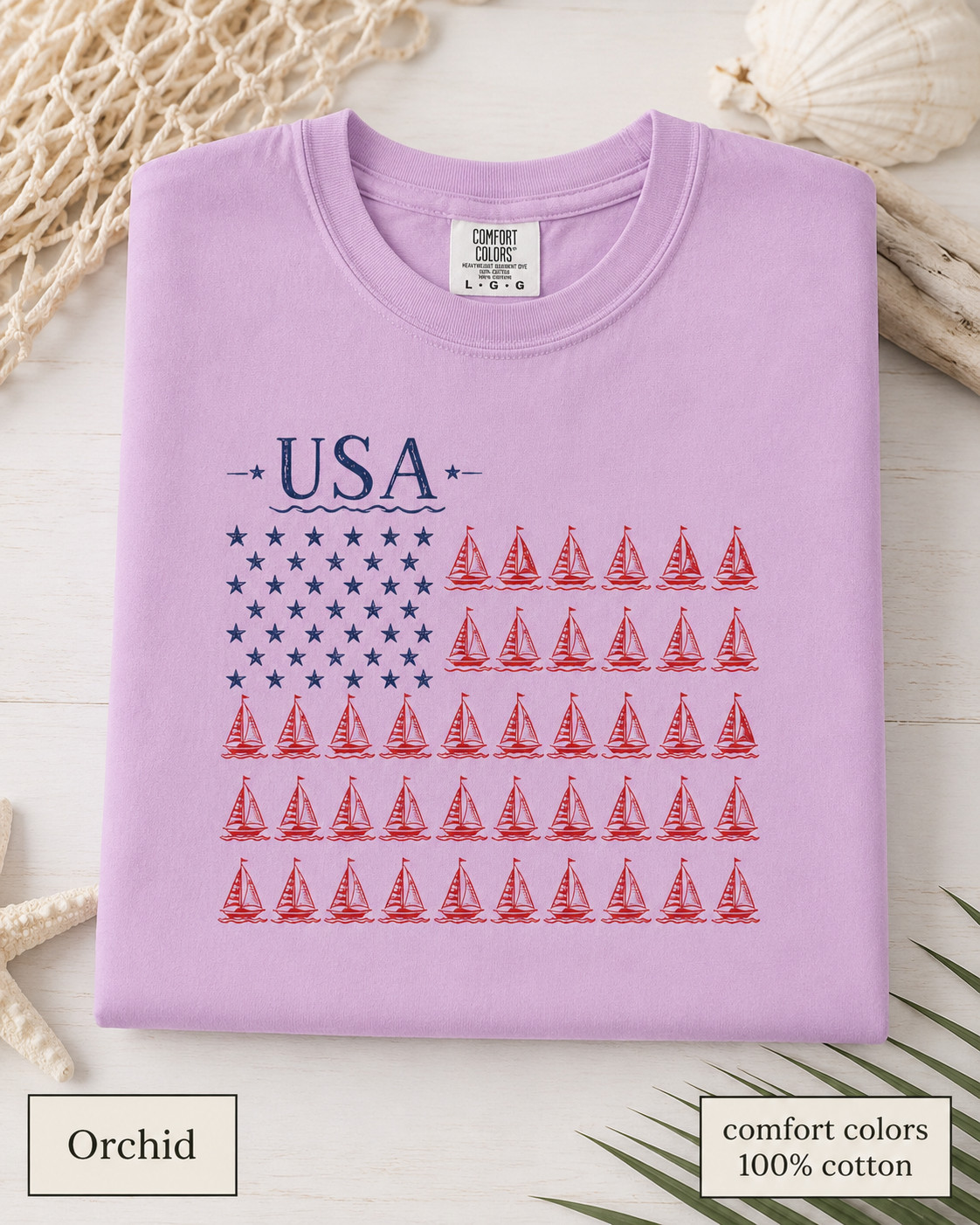 USA Sailboat Flag Comfort Colors Tee, Patriotic Coastal Fourth of July Shirt