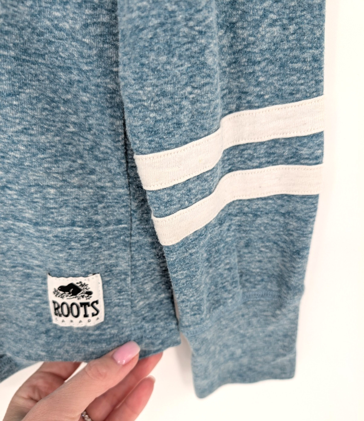 Roots Canada Mens XL Heather Blue Slub Crew Neck Preppy Heritage Casual Y2K