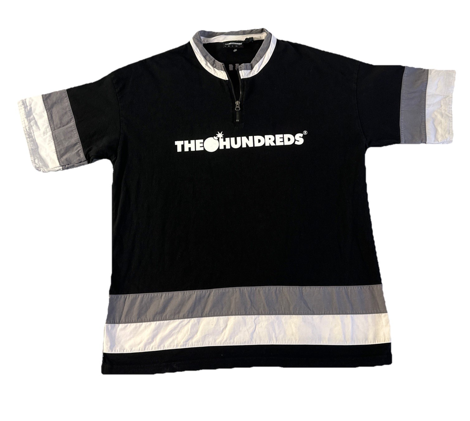 The Hundreds Spellout Color Block 1/4 Zip Jersey Black Striped 2XL Skate Y2K VTG
