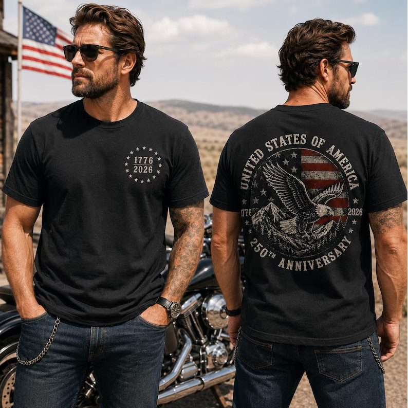 America 250 Shirt, 250th Anniversary, Patriotic Eagle Tee, Front And Back Print,