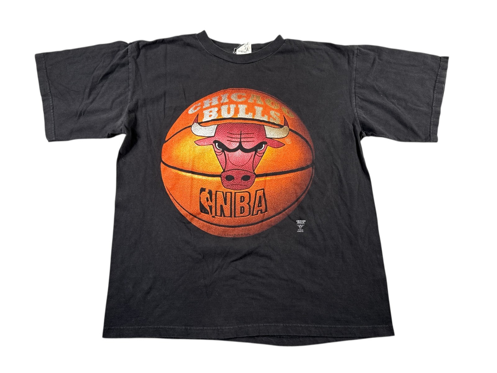 Vintage Chicago Bulls 90s T Shirt Mens XL Black Faded Graphic Short Sleeve Logo