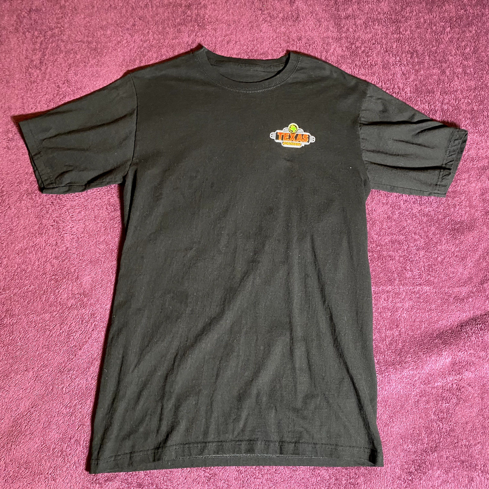 Texas Roadhouse Black T-Shirt Restaurant Logo No Tag (Size: S or M) Small Stain