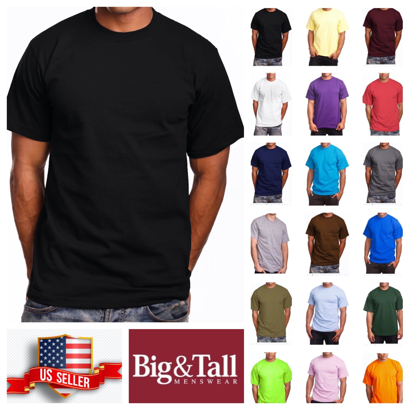 Mens T- Shirt HEAVY WEIGHT Plain Crew Neck Cotton S-7X & LT-5XLT Big and Tall