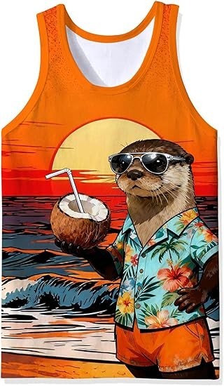 Funny Otter 3D Tank Top Hawaiian Beach Sunset All Over Print Sleeveless Shirt