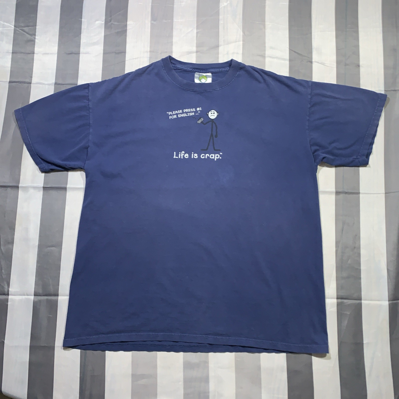Vintage Y2K Life Is Crap Parody Joke Humor Shirt Size XL Blue