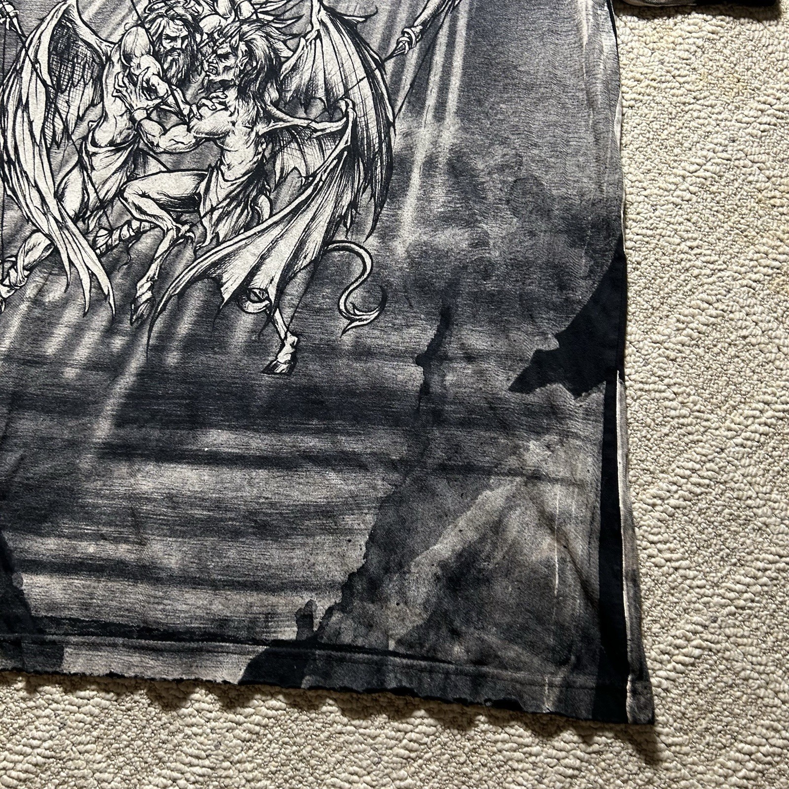 Rare Vtg Affliction Puppet Master God Vs Devil Demon Shirt 2XL Y2K AOP