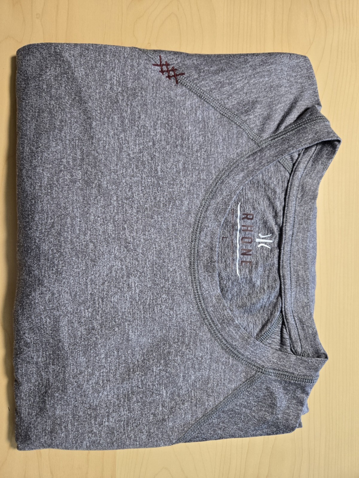 Rhone Reign Long Sleeve Shirt Large Gray Heathered Performance Crewneck Mens