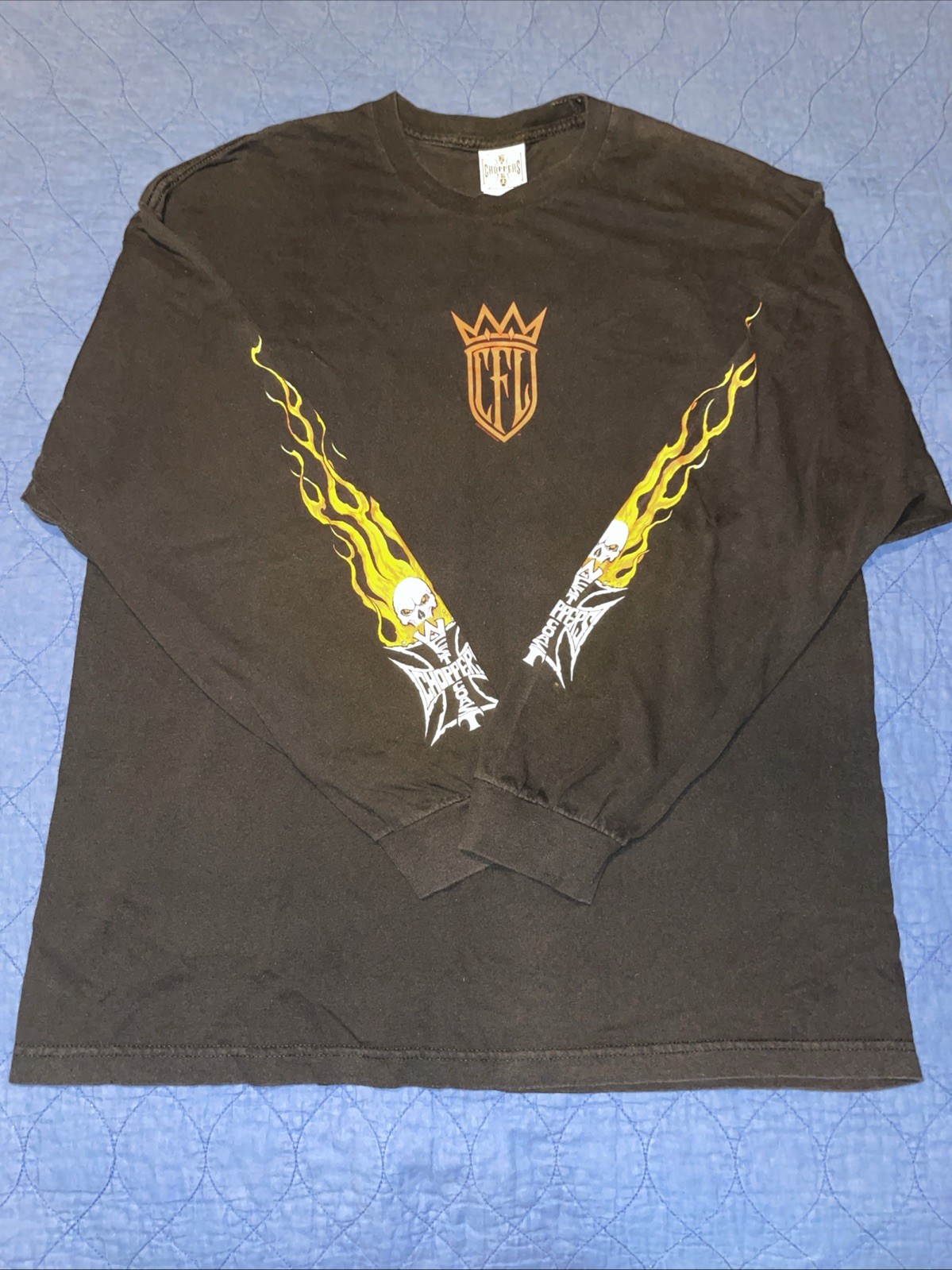 VTG 2004 West Coast Choppers CFL Black Fire Flame Skull LS Shirt Size XXL