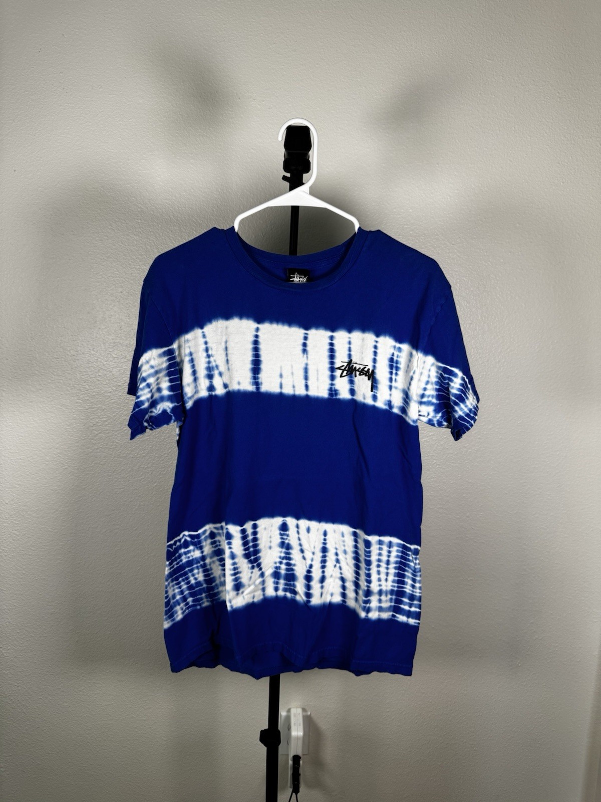 Stussy T-shirt Men’s Size Medium Blue White Tie Dye Logo Tee Skater Y2K
