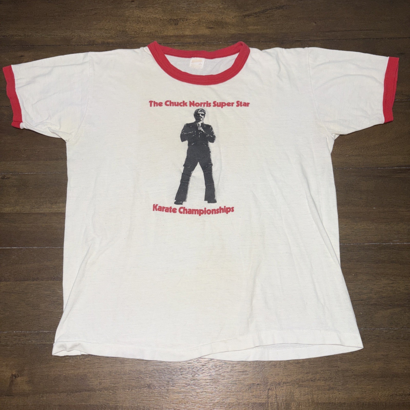 Vintage 70s – 80s Chuck Norris Super Star Karate Champ Ringer Single Stitch Sz L
