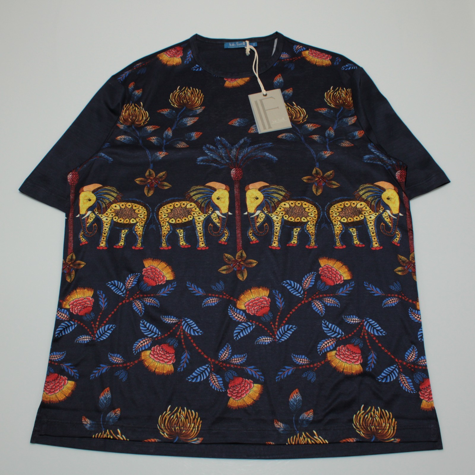 Italo Ferretti NWT Short Sleeve T-Shirt Sz XXL in Blue/Yellow/Multi 100% Cotton