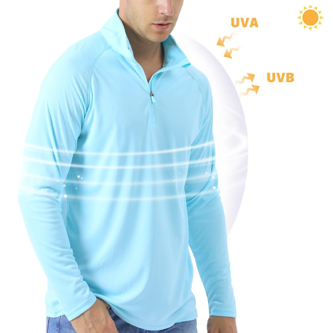UPF50+ Men’s Sun Protection UV Shirts 1/4 Zip Long Sleeve Performance Golf Tops