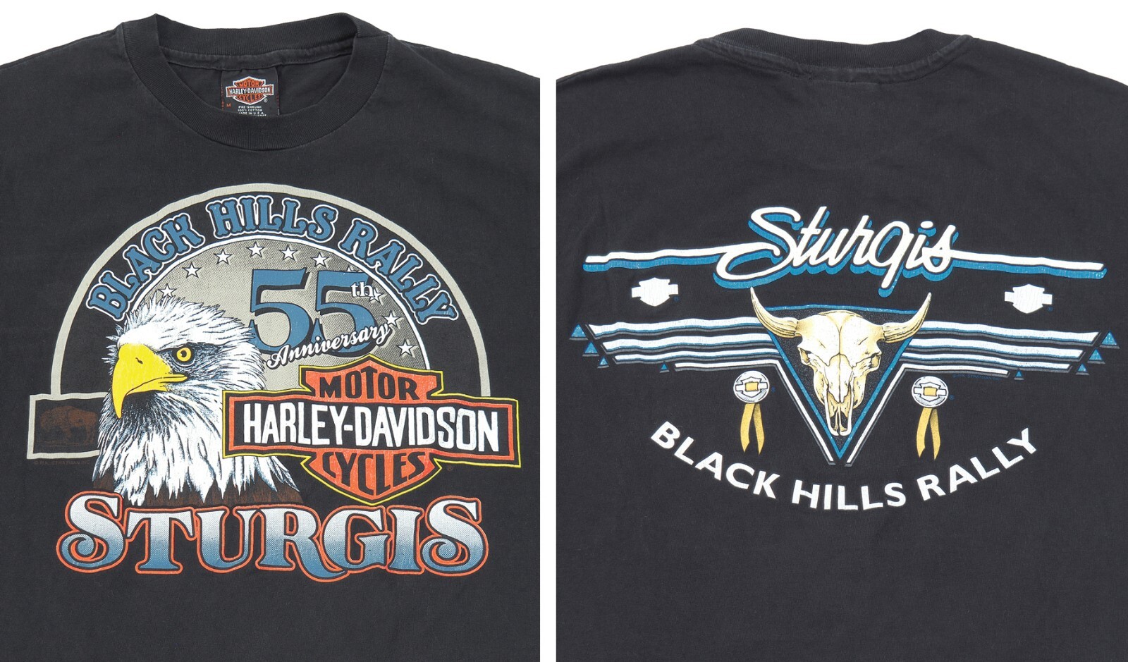 Vintage 1990s T Shirt M 1995 HARLEY DAVIDSON MOTORCYCLES Sturgis Eagle Cow Skull
