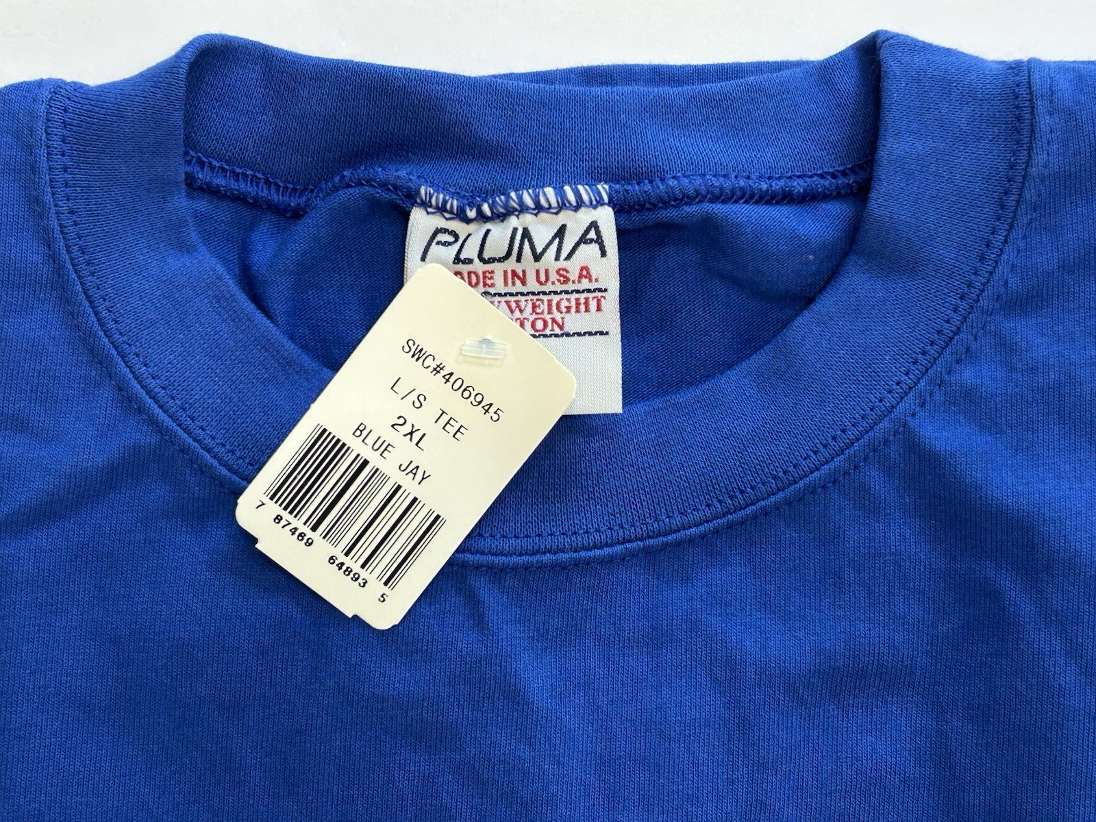 NOS Vintage 90s PLUMA Heavyweight 100% Cotton Blue Long Sleeve T Shirt XXL USA