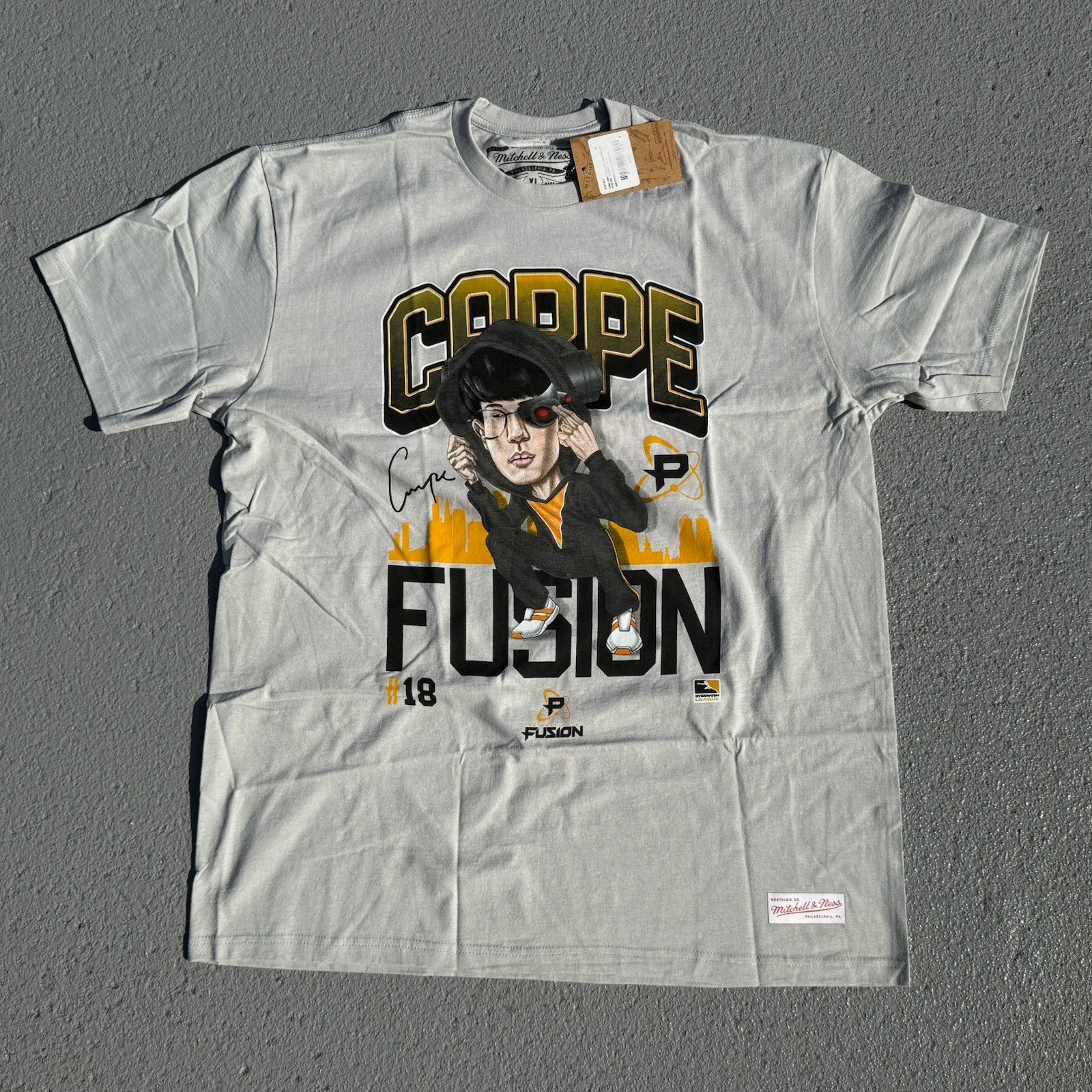 Men’s Mitchell & Ness Overwatch Owl Carpe Fusion Lee Jae-hyeok T-Shirt Grey XL