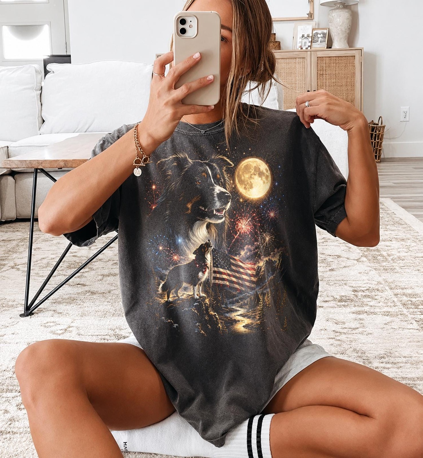 Custom Dog Photo Shirt Personalized Howling Moon Pet Lover Gift Tee