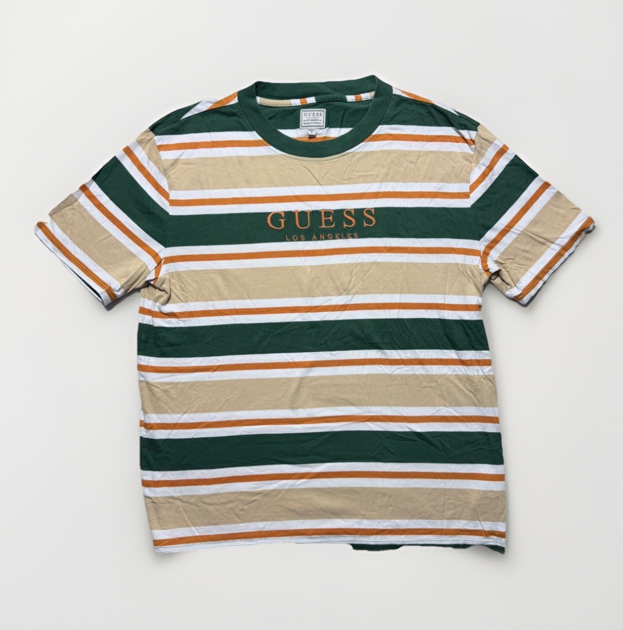 Guess Los Angeles Striped T Shirt Mens Size M Made in India VTG Green Orange Y2K