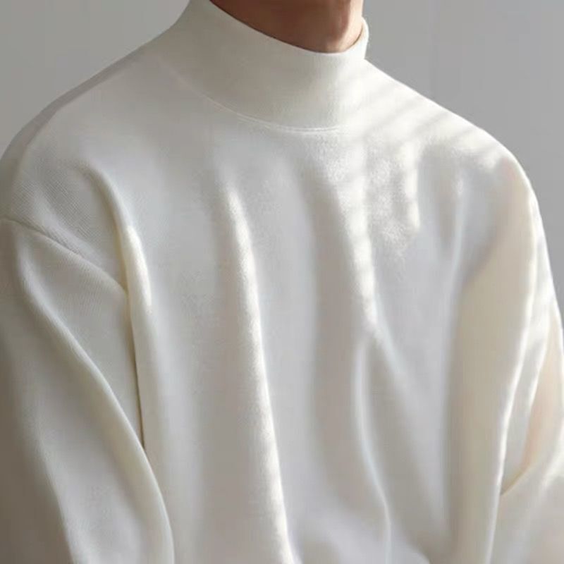 Men Bottoming Long Sleeved Tee T-Shirt Half Turtleneck Loose Crewneck Top