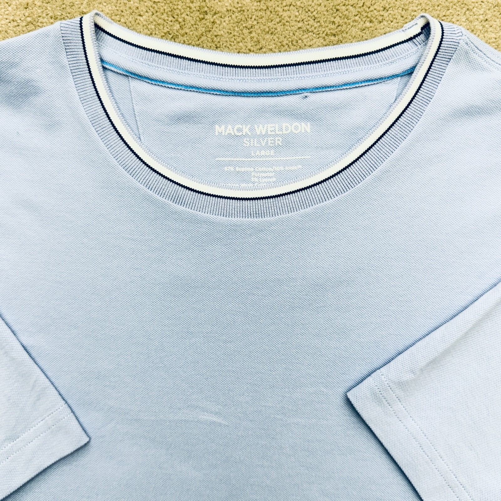 Mack Weldon Silver T-Shirt Mens Sz Large Blue Supima Cotton Blend Stripe Collar