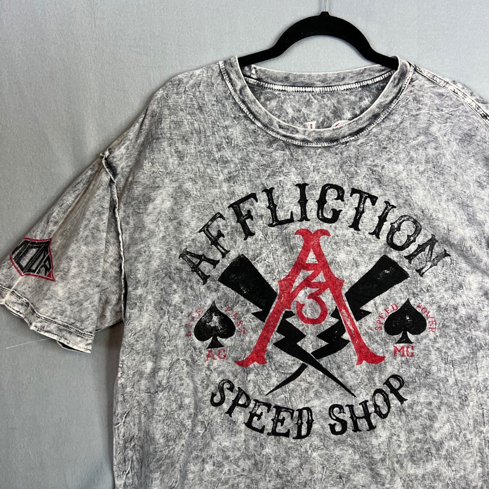 Affliction Reversible T Shirt Mens 3XL Distressed Y2K Gray Black Red Grunge NWT