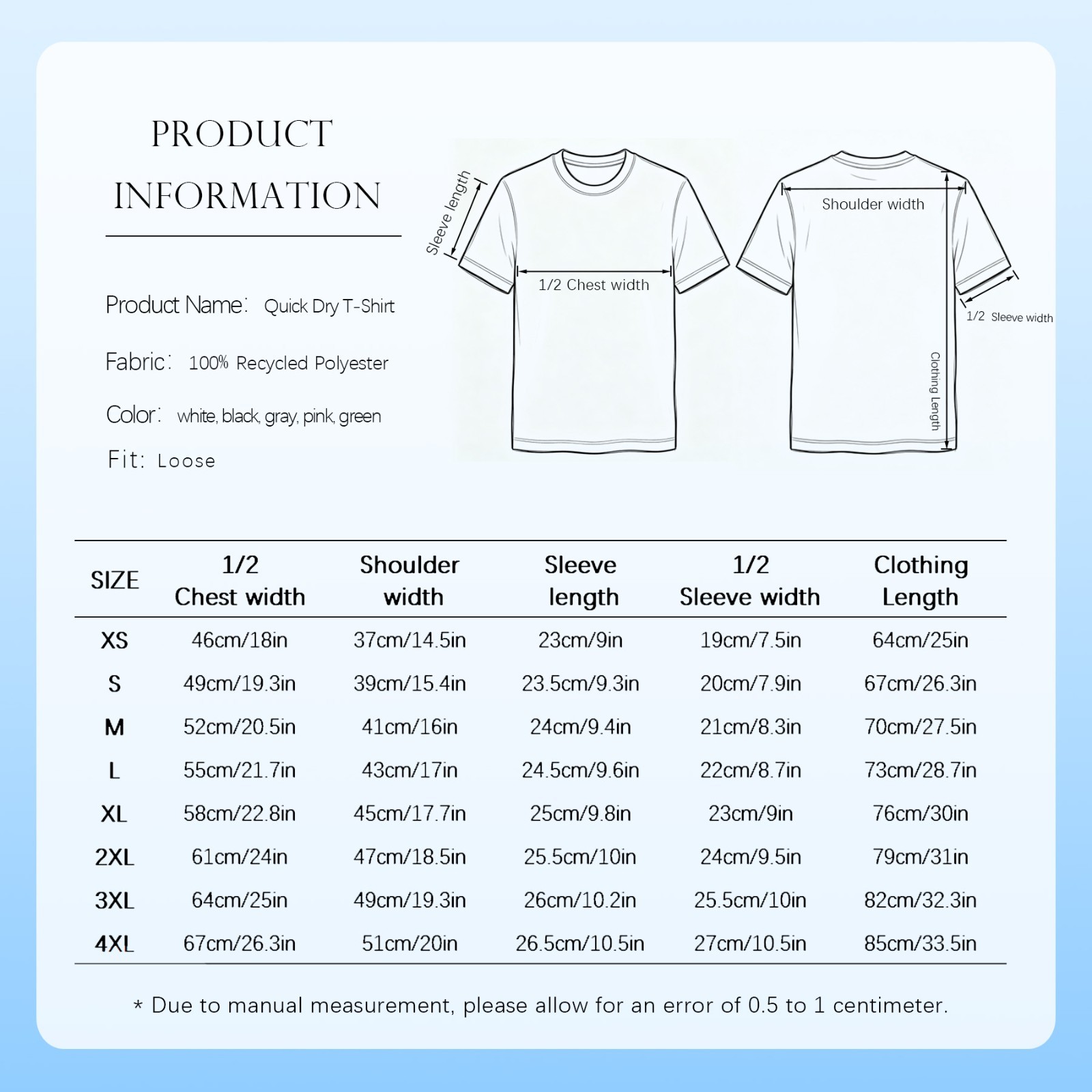 Quick Dry Athletic T-Shirt UPF50+ Moisture Wicking Crew Neck Short Sleeve