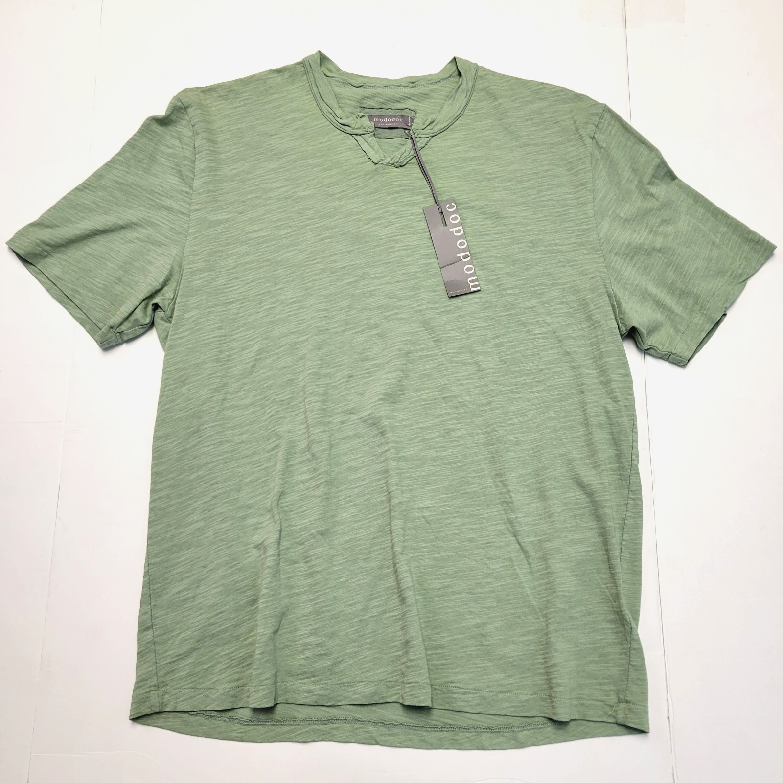 $65 New MODODOC Short Sleeve HENLEY SHIRT Men’s LARGE L Hazy Sage Green COTTON