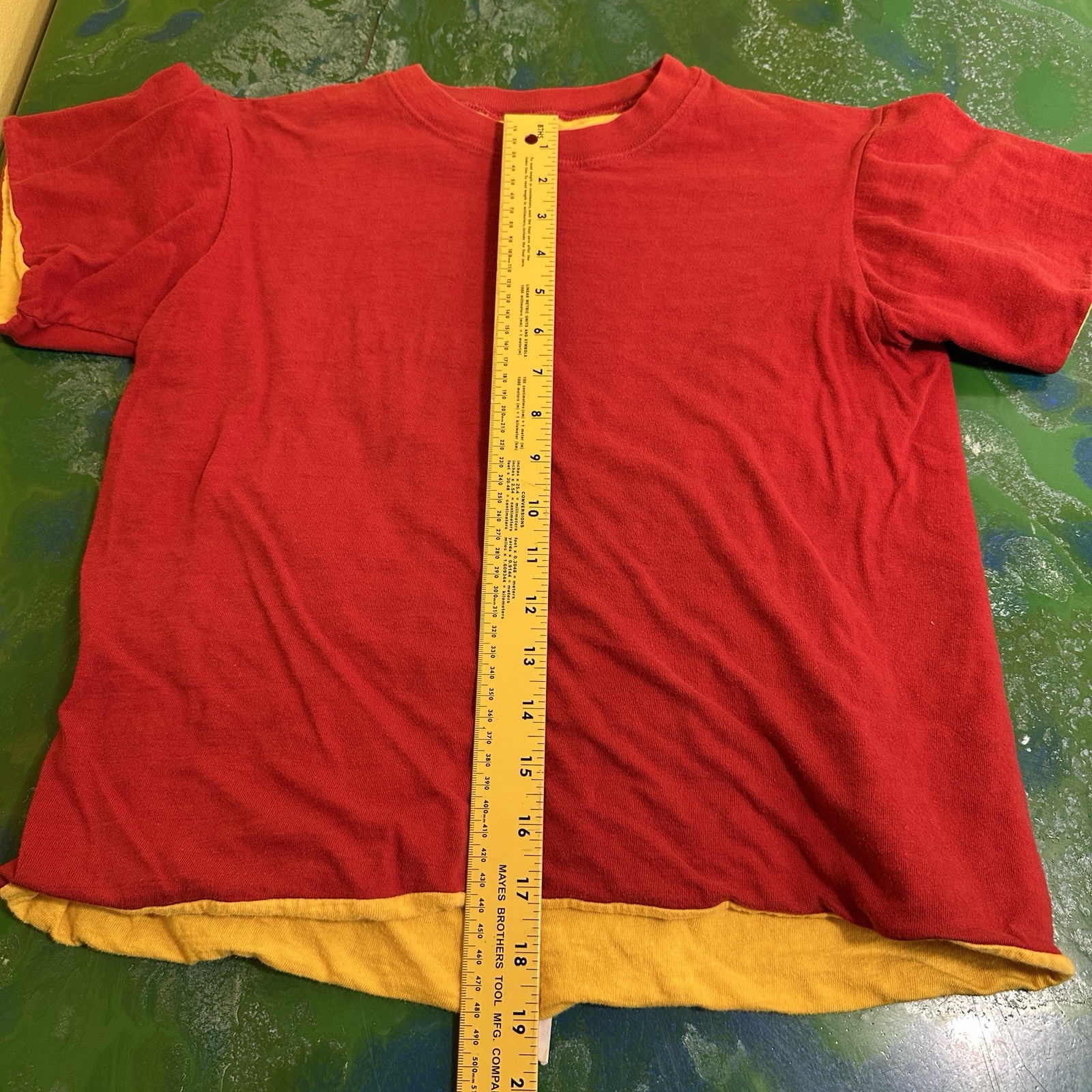 Vintage Double Face Reversible XS Red Yellow Short Sleeve T-Shirt Gym Athletics
