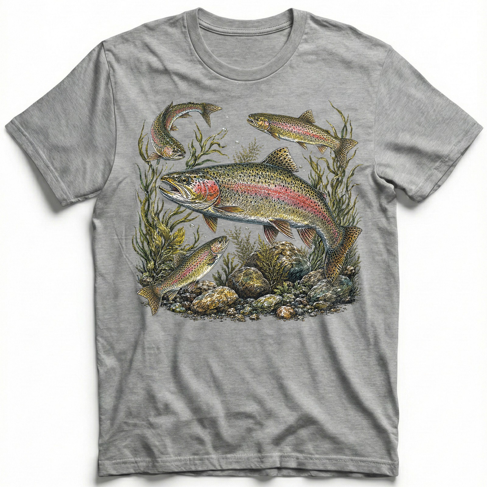 Vintage Rainbow Trout Fishing Fly Fisher Outdoor T-Shirt Nature Lover Tee