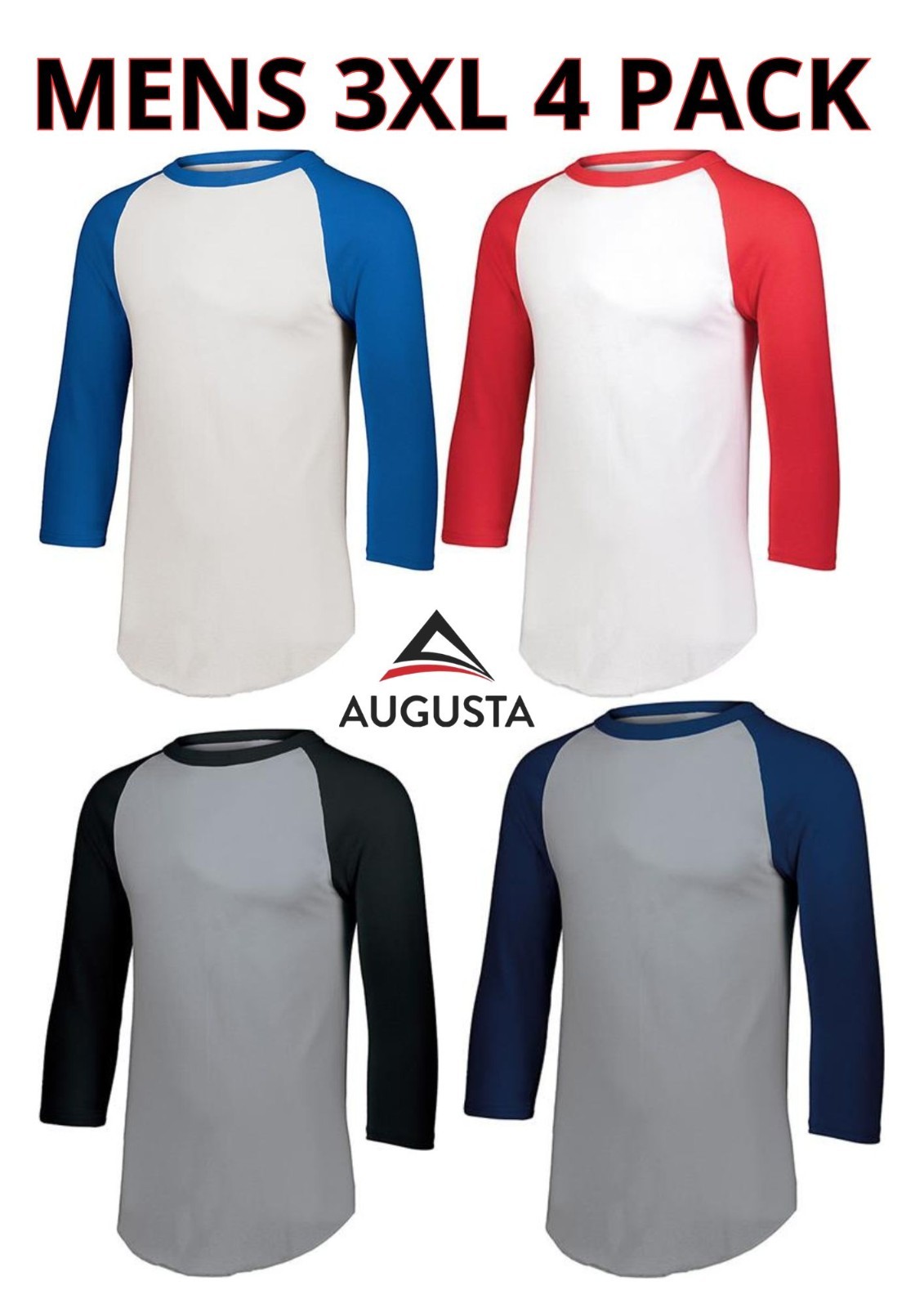 Big Men’s 3xl Augusta Baseball Classic T-Shirts 4 Pack Value. Brand New