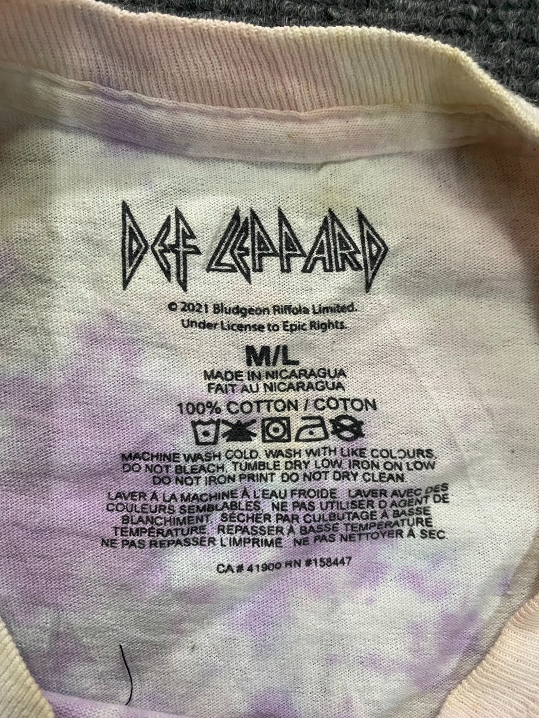 2021 Def Leppard High ‘N’ Dry Tie Dye Long Sleeve Band T-Shirt M/L Double Sided