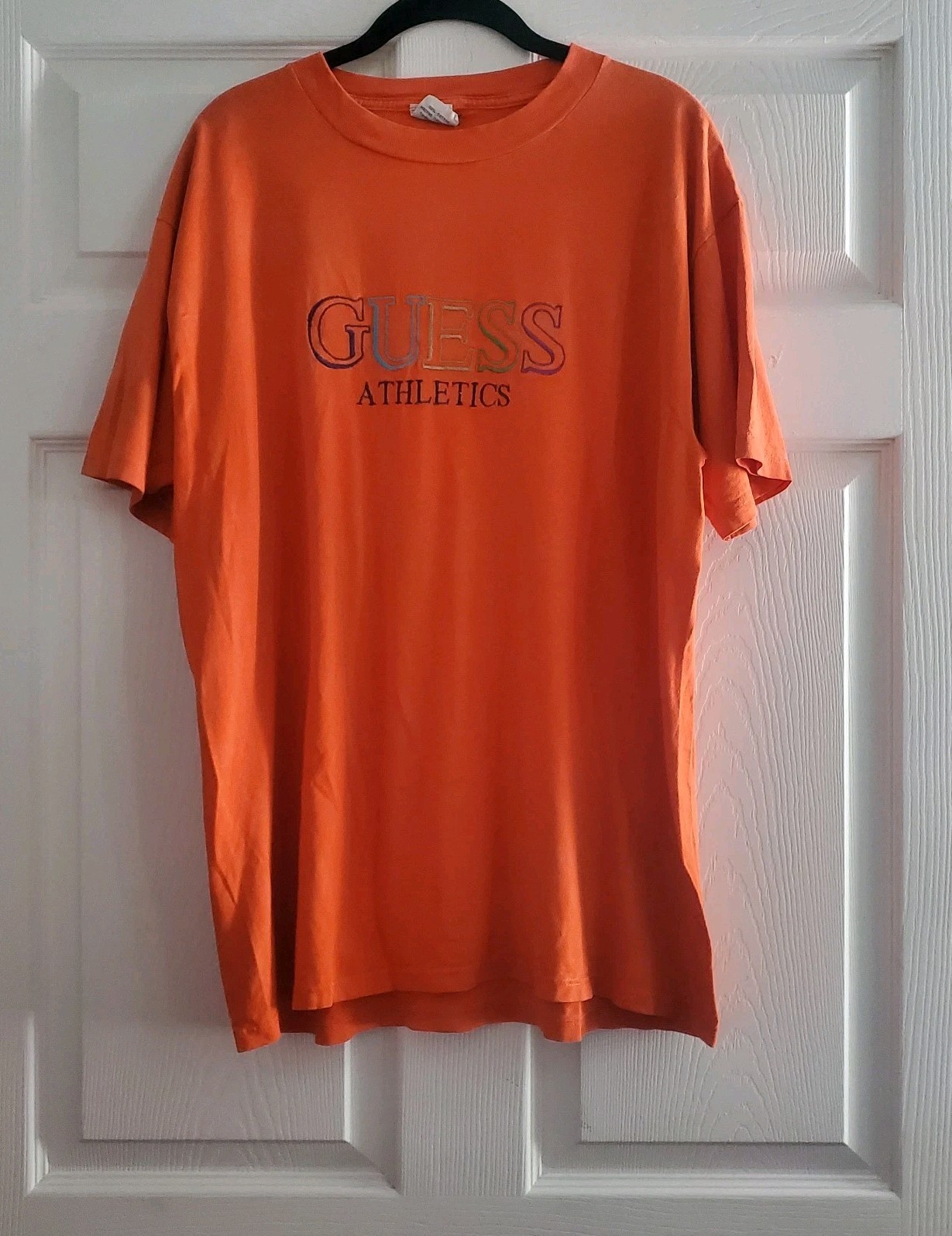 Vintage 90s Guess Athletics By Georges Marciano L Orange T-Shirt Made In USA