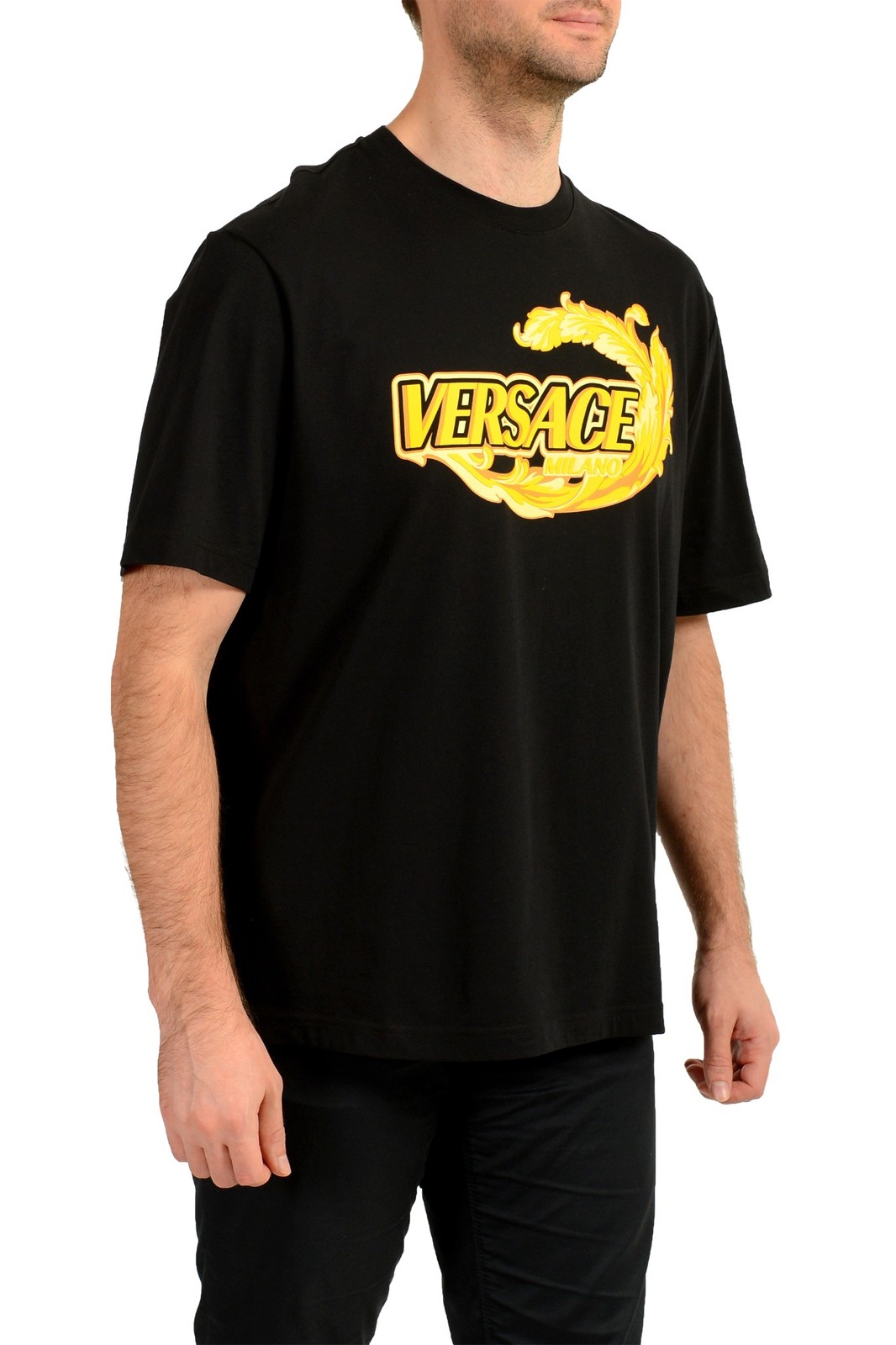 Versace Men’s Black & Barocco Logo Print Short Sleeve T-Shirt US 2XL IT 56