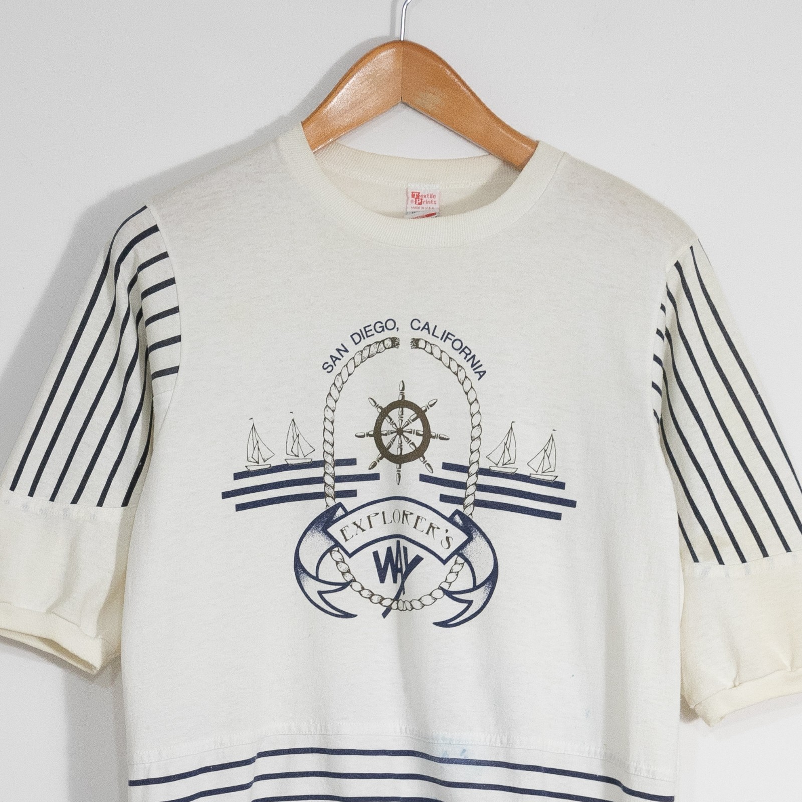 Vintage 90s San Diego Sailing T Shirt Mens Large – Striped Nautical Distressed