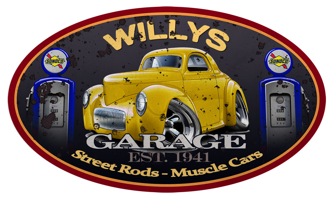 1941 Willys Hot Rod Garage Sign Wall Art Graphic Sticker