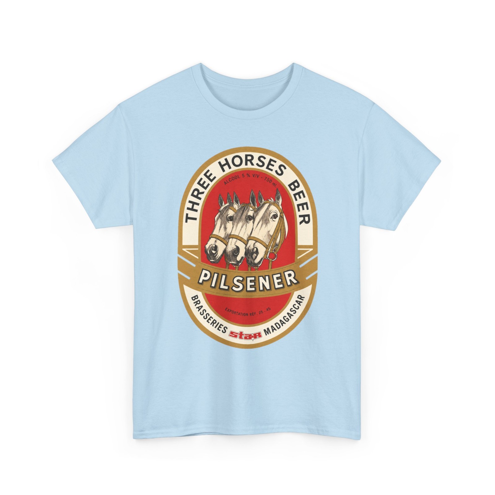 Three Horses Beer Pilsener Brasseries Star Madagascar Retro Beer Label T-Shirt