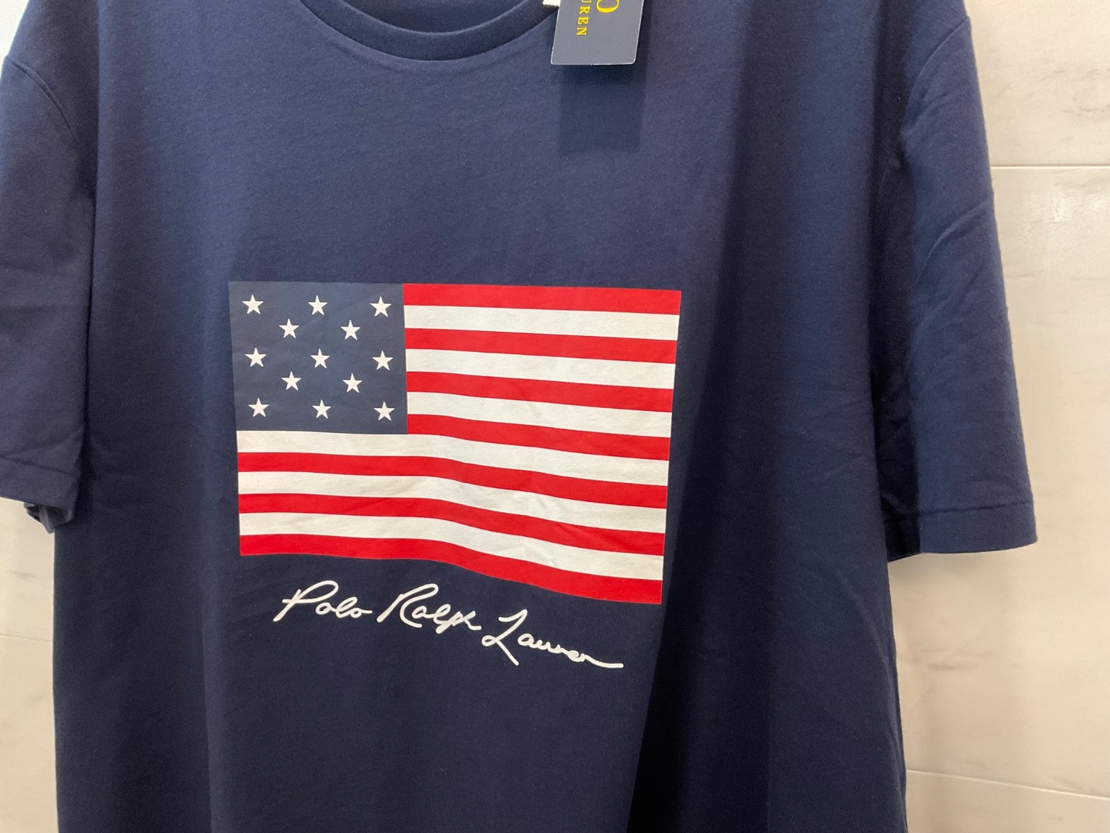 Polo Ralph Lauren Navy AMERICAN FLAG Graphic Classic Fit Short Sleeve T Shirt
