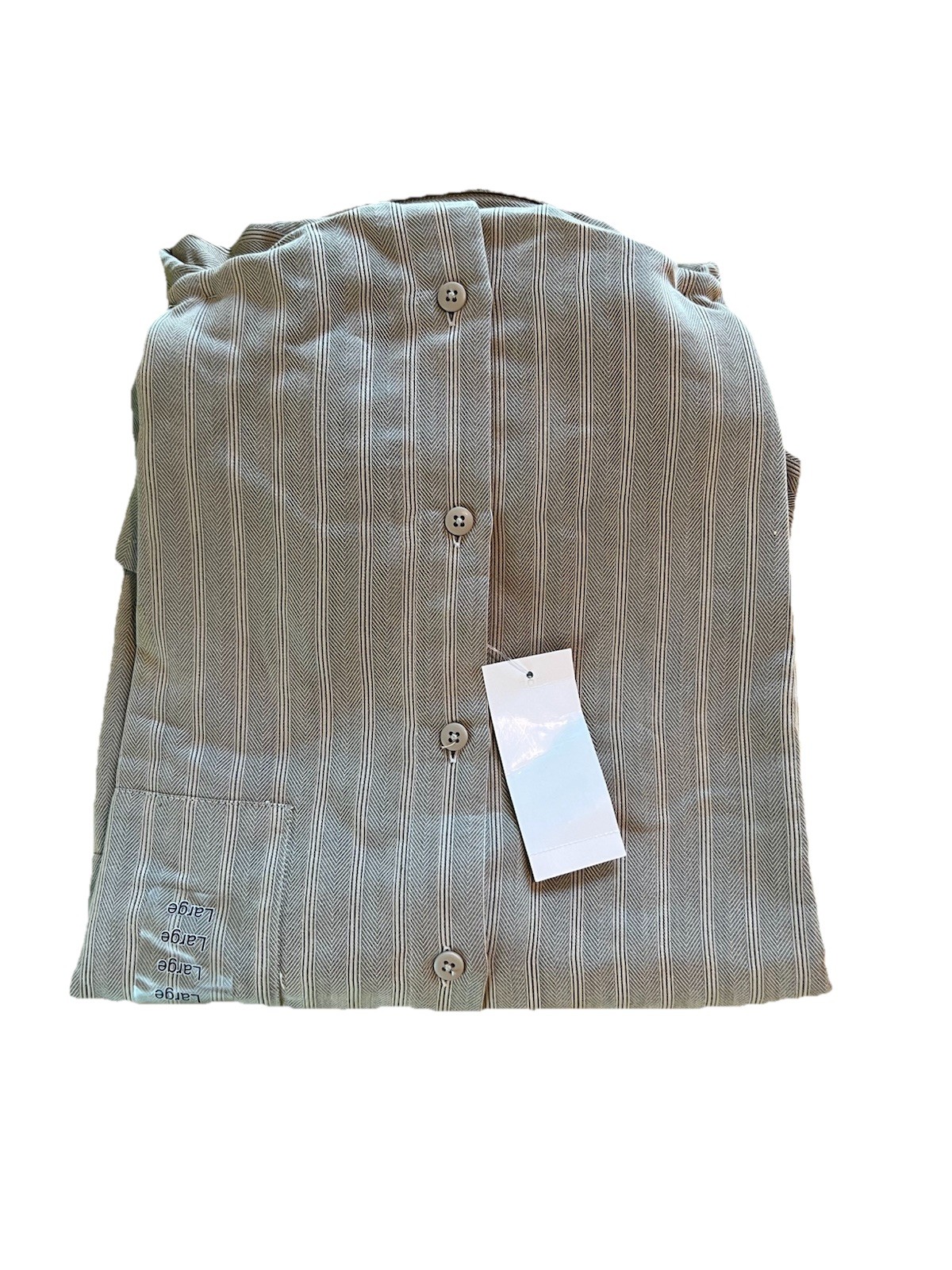 NWT Striped Pierre Cardin Button Up SIZE LARGE Tan And Black Stripe