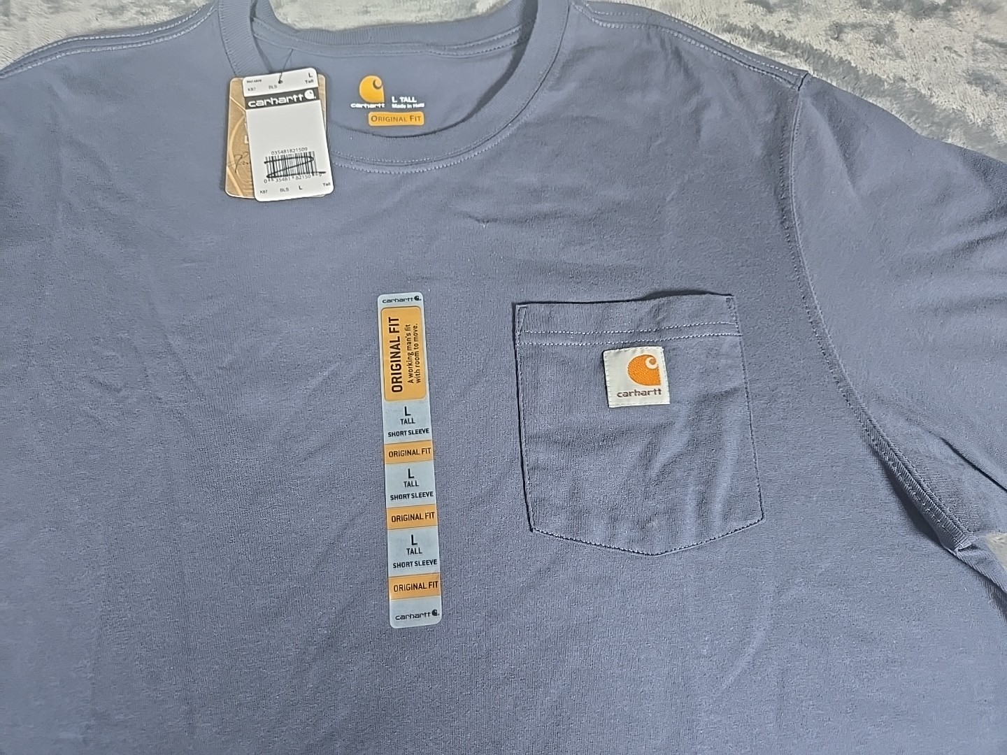 Carharrt T Shirt Mens Size Large Tall Blue Logo Graphic W/ Pocket Work NEW