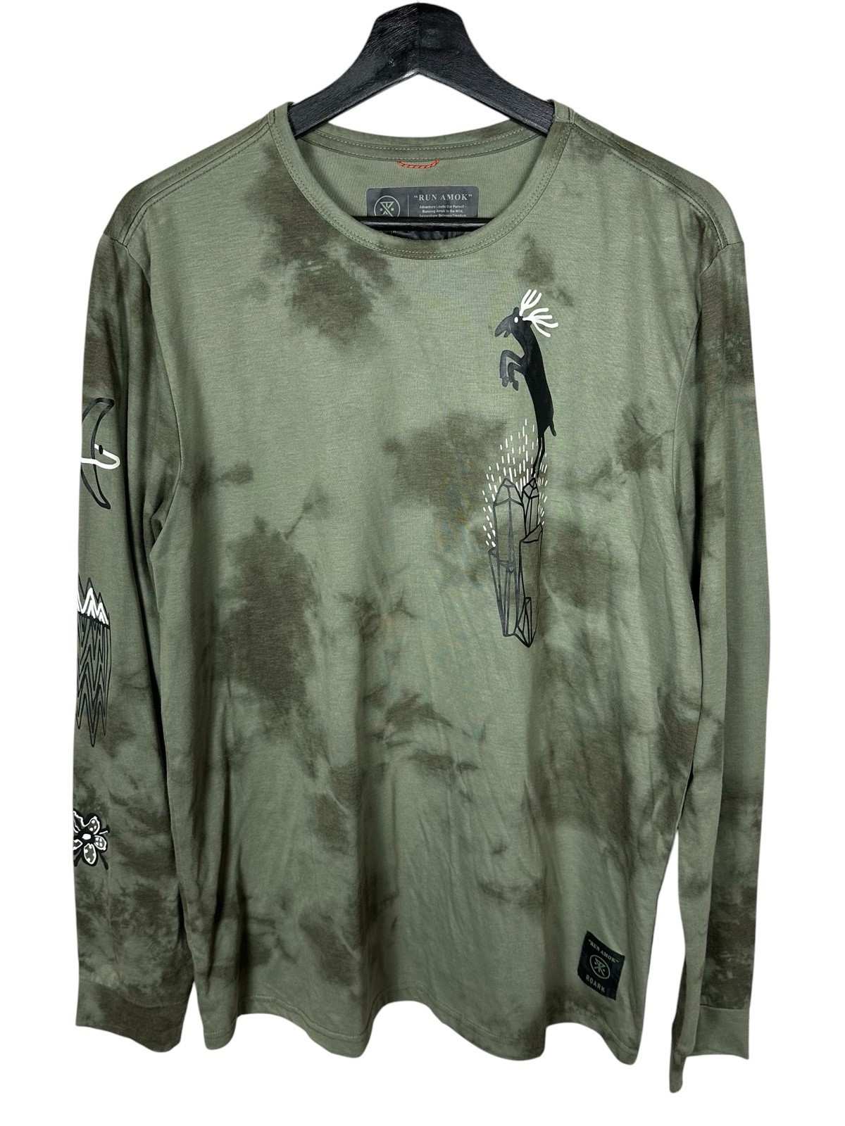 Roark Mens Large Mathis Green Tie Dye Long Sleeve T-Shirt Cotton Blend Pullover