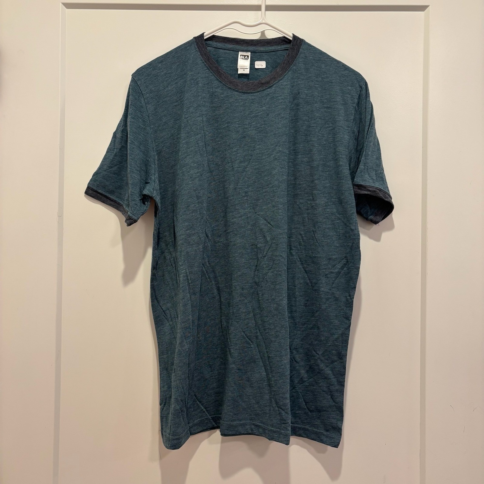Next Level Apparel Mens Ringer T-Shirt Heather Teal Charcoal Grey Size L