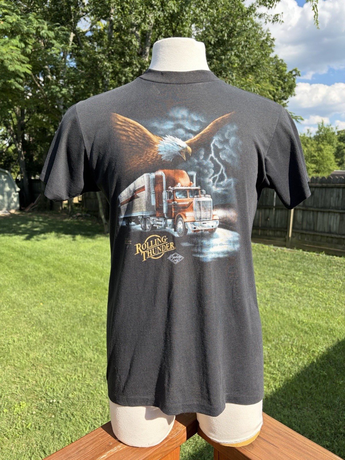 Vintage Truckers Only T Shirt Black 3D Emblem 1987 Rolling Thunder Size Medium