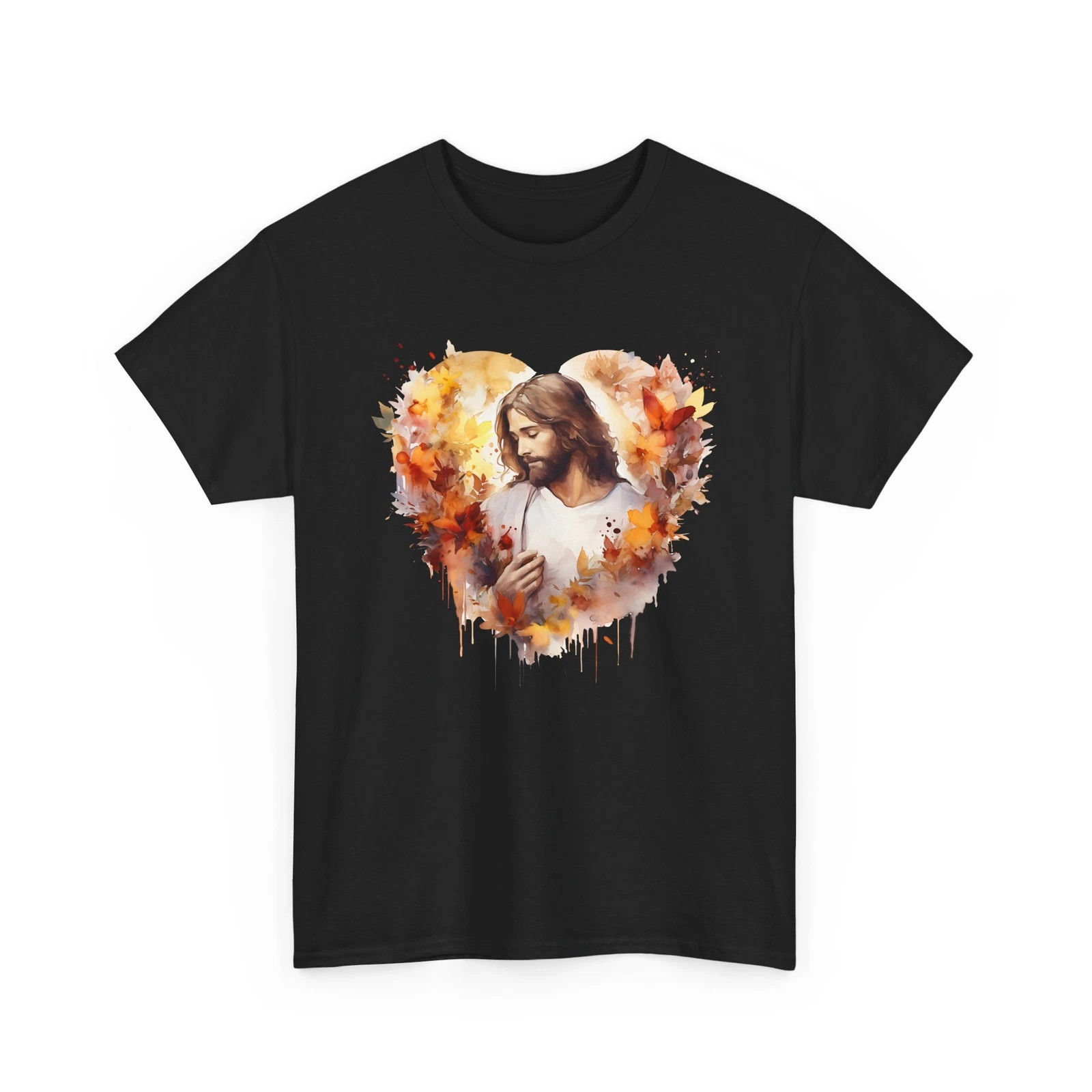 Fall Aesthetic Jesus Christ Autumn Leaves Pumpkin Black T-Shirt