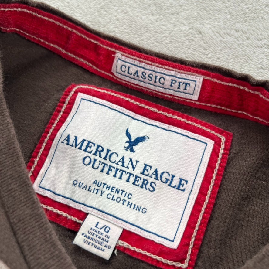 American Eagle T-Shirt Men’s Size Large Brown Classic Fit 1977 Graphic Print Y2K