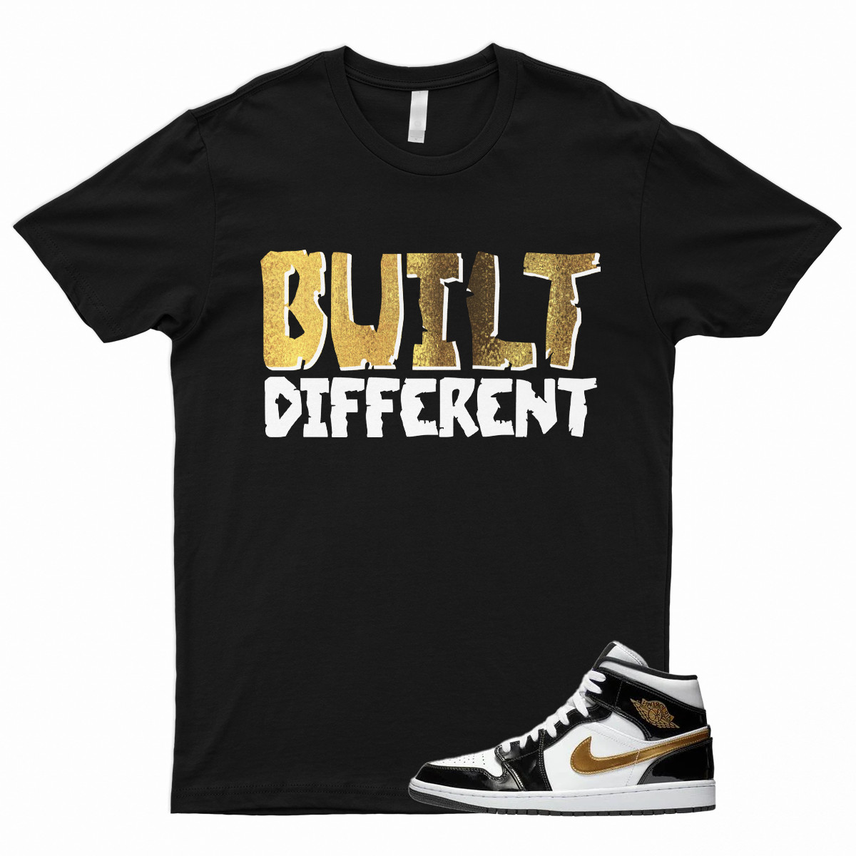 BUILT T Shirt for 1 Mid Patent Black White Metallic Gold NRG Top 3 Dunk High