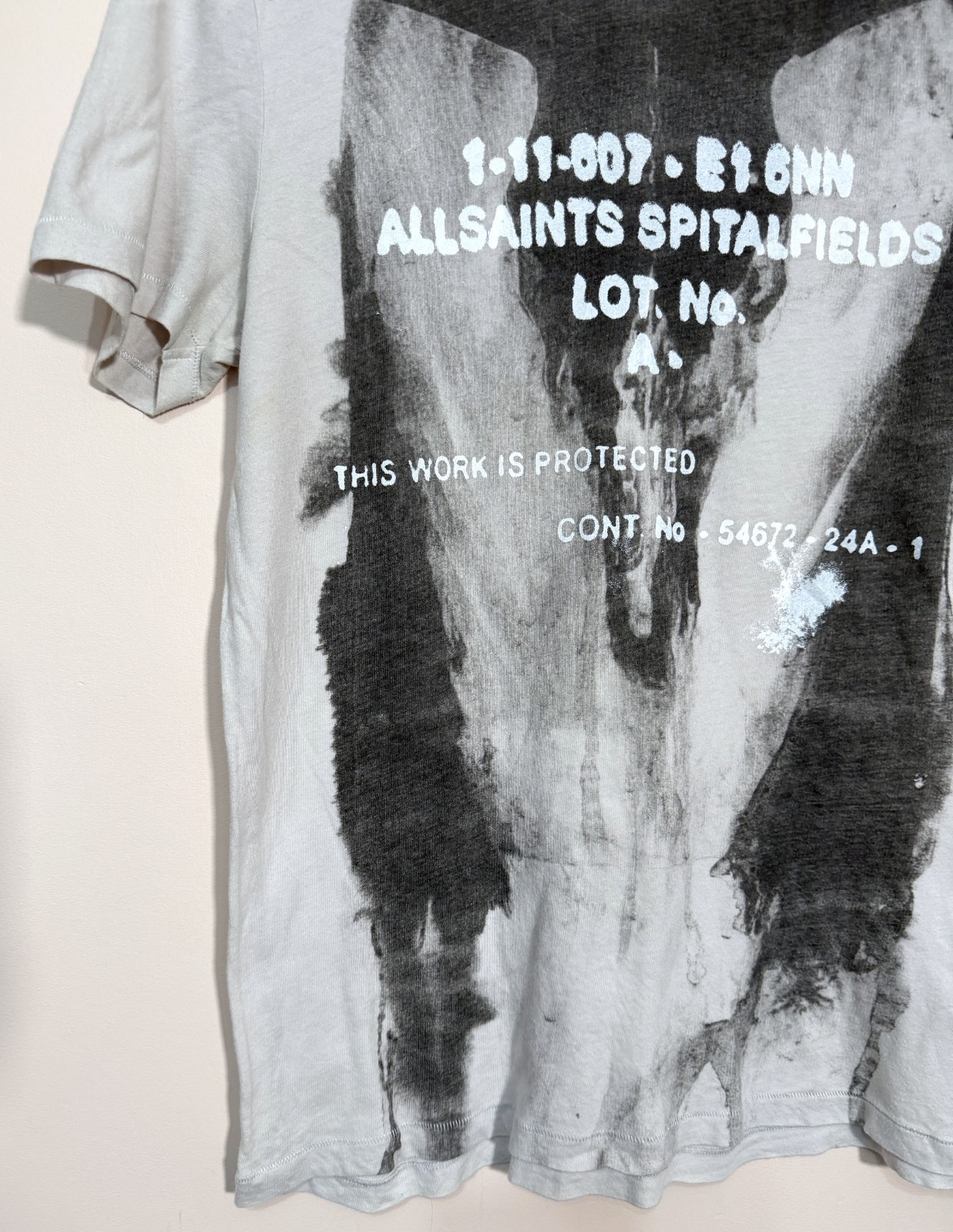 AllSaints Vintage Mens BLEEDING RAMSKULL Crew Neck T Shirt MEDIUM Grey Biker Tee