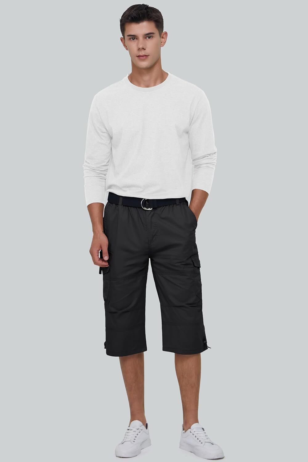 MAGCOMSEN Men’s Below Knee Long Shorts Cotton Work 3/4 Cargo Capris 40, Black
