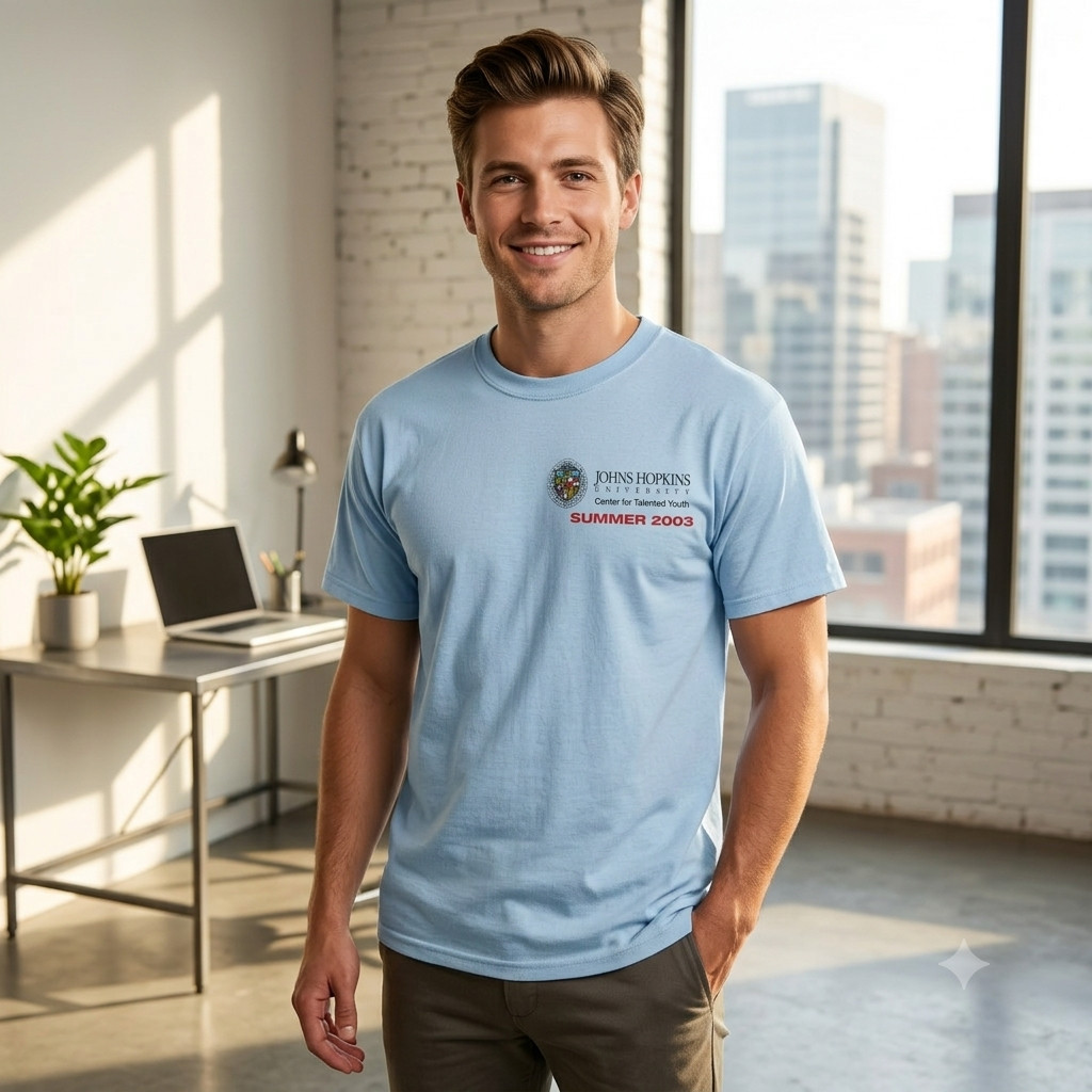 John Hopkins U. Unisex Adult M T-Shirt Logo 100% Heavyweight Cotton Blue Academy
