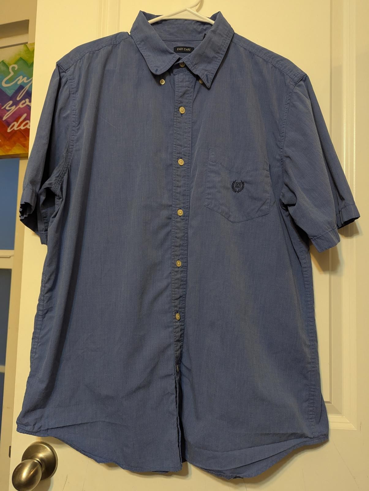 Chaps Easy Care Short Sleeve button down Shirt – Blue – Large Ralph lauren