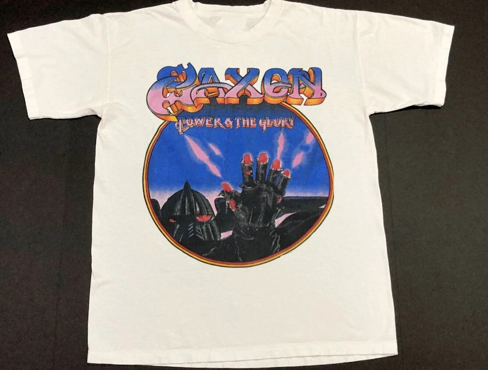 Saxon Band Reprint Cotton Short Sleeve Unisex White All Size T-Shirt